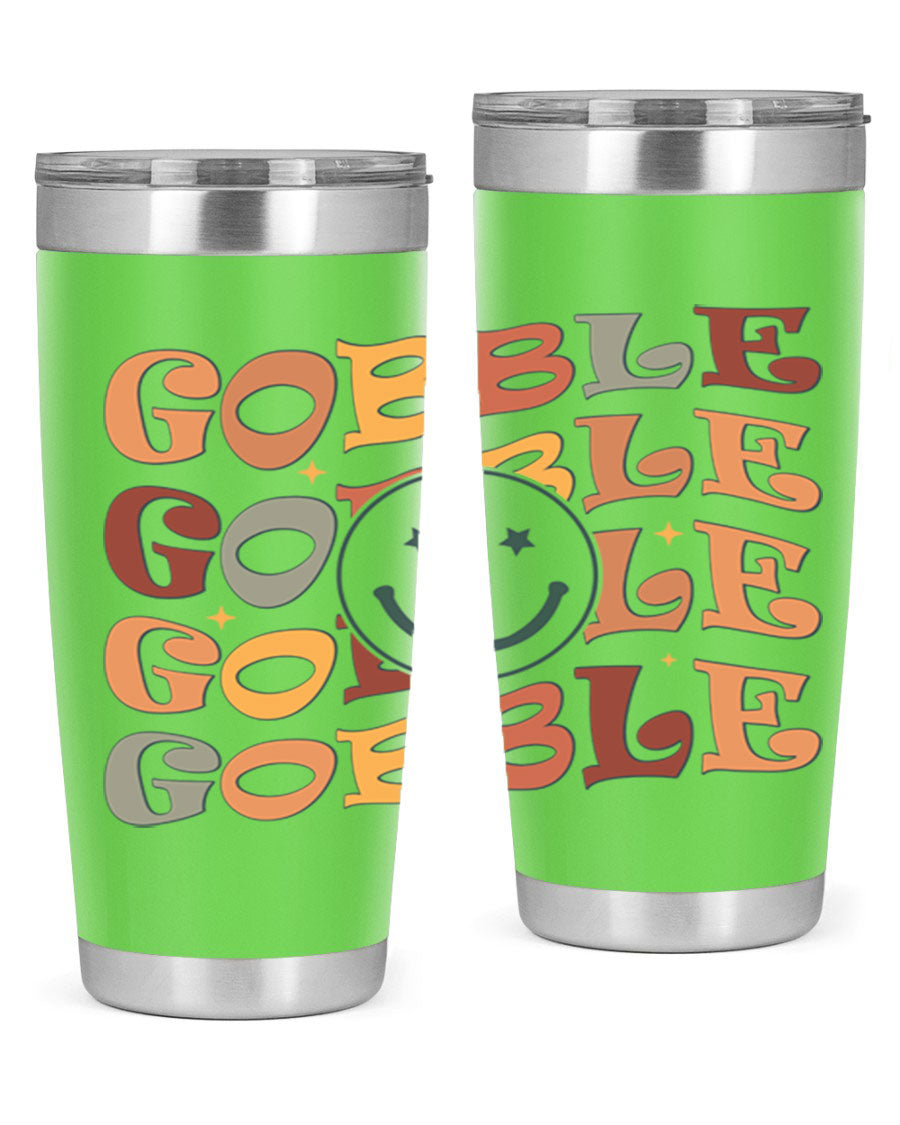 Gobble 206# Fall Tumbler in stainless steel with a copper lining, featuring a drink-thru lid, perfect for hot and cold beverages.