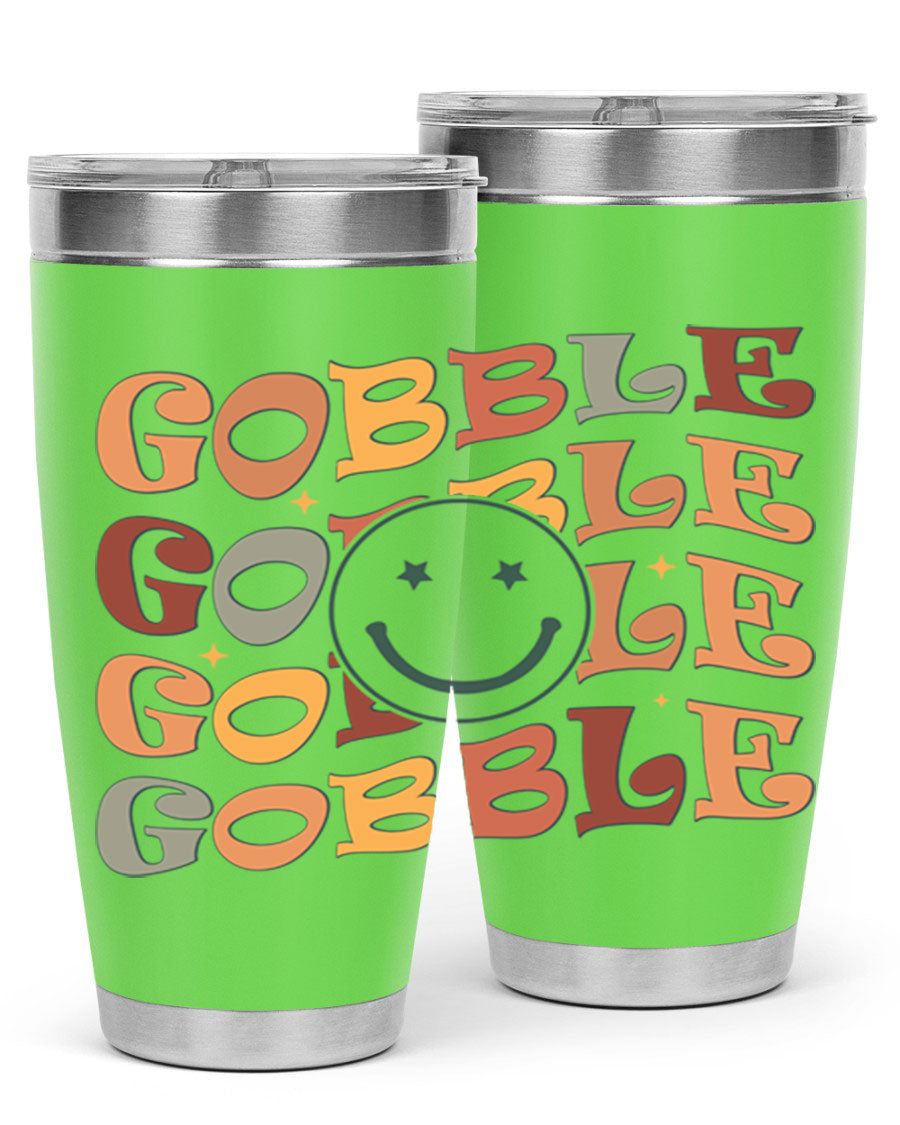 Gobble 206# Fall Tumbler in stainless steel with a copper lining, featuring a drink-thru lid, perfect for hot and cold beverages.
