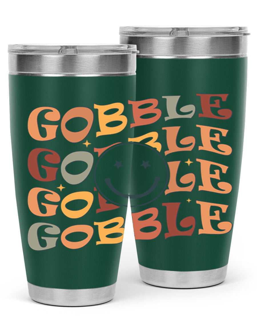 Gobble 206# Fall Tumbler in stainless steel with a copper lining, featuring a drink-thru lid, perfect for hot and cold beverages.