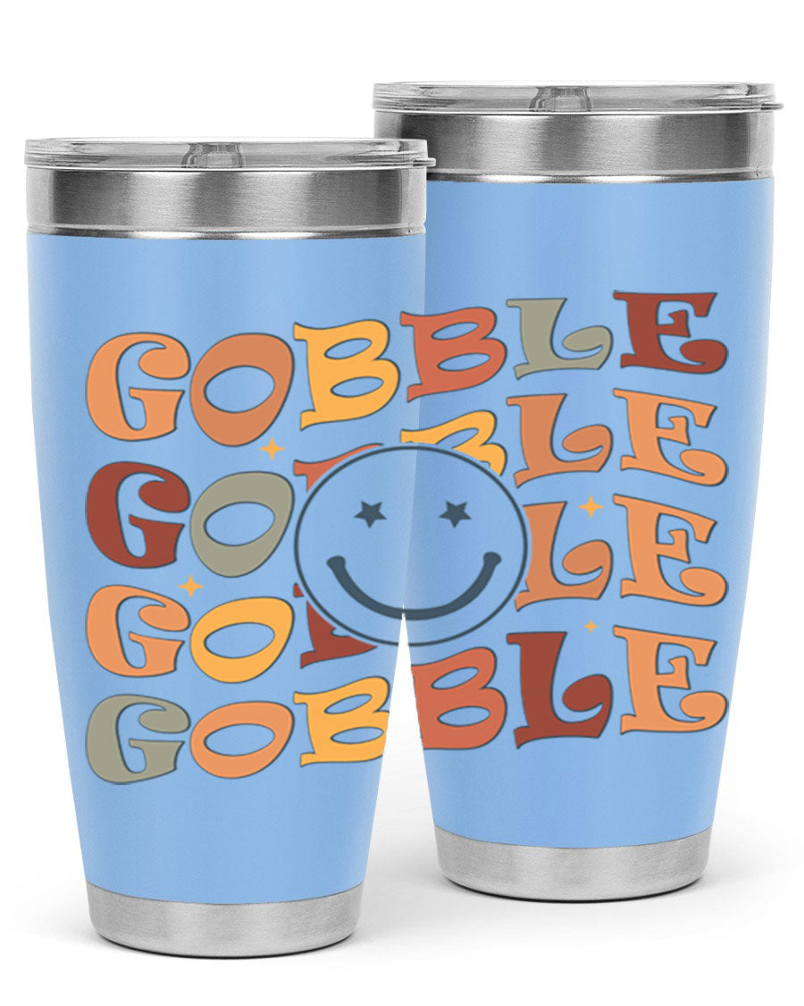 Gobble 206# Fall Tumbler in stainless steel with a copper lining, featuring a drink-thru lid, perfect for hot and cold beverages.