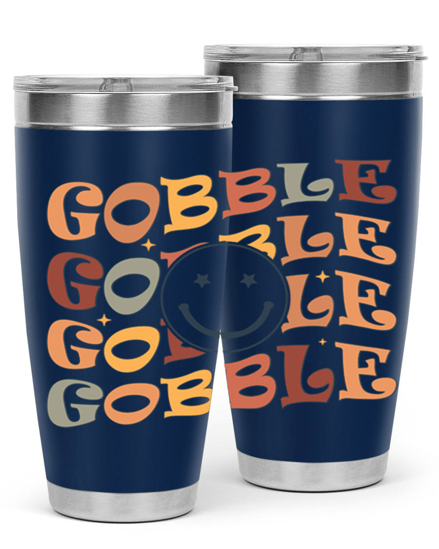 Gobble 206# Fall Tumbler in stainless steel with a copper lining, featuring a drink-thru lid, perfect for hot and cold beverages.