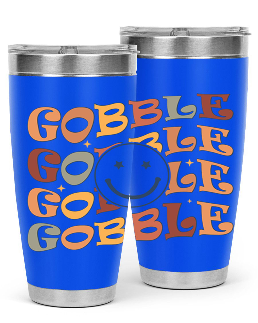 Gobble 206# Fall Tumbler in stainless steel with a copper lining, featuring a drink-thru lid, perfect for hot and cold beverages.