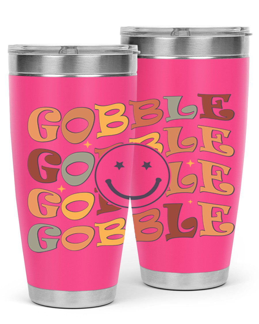 Gobble 206# Fall Tumbler in stainless steel with a copper lining, featuring a drink-thru lid, perfect for hot and cold beverages.