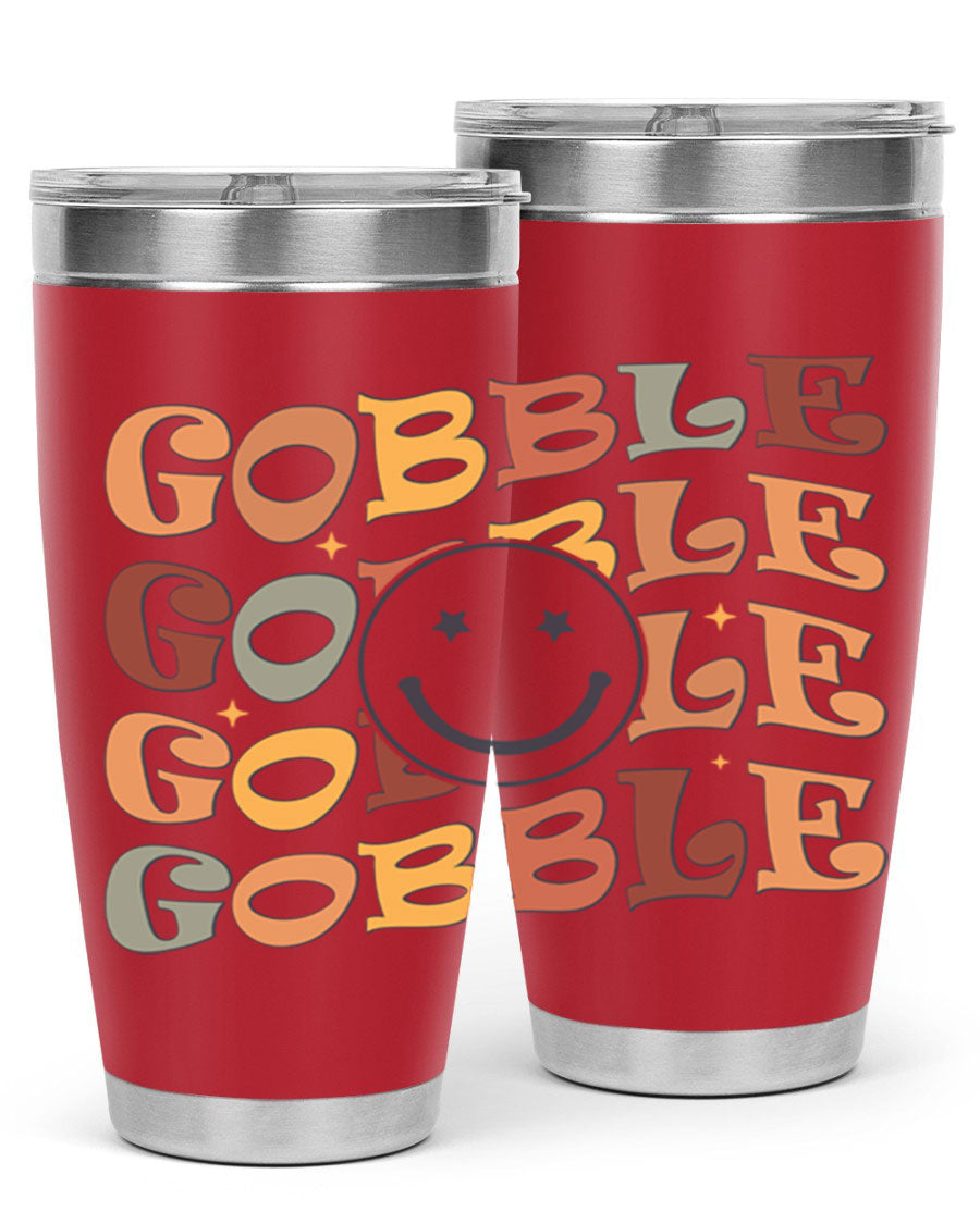 Gobble 206# Fall Tumbler in stainless steel with a copper lining, featuring a drink-thru lid, perfect for hot and cold beverages.
