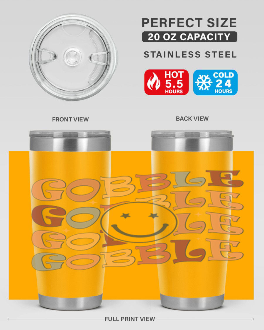 Gobble 206# Fall Tumbler in stainless steel with a copper lining, featuring a drink-thru lid, perfect for hot and cold beverages.