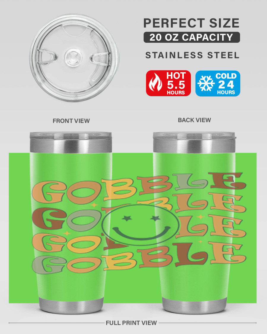 Gobble 206# Fall Tumbler in stainless steel with a copper lining, featuring a drink-thru lid, perfect for hot and cold beverages.