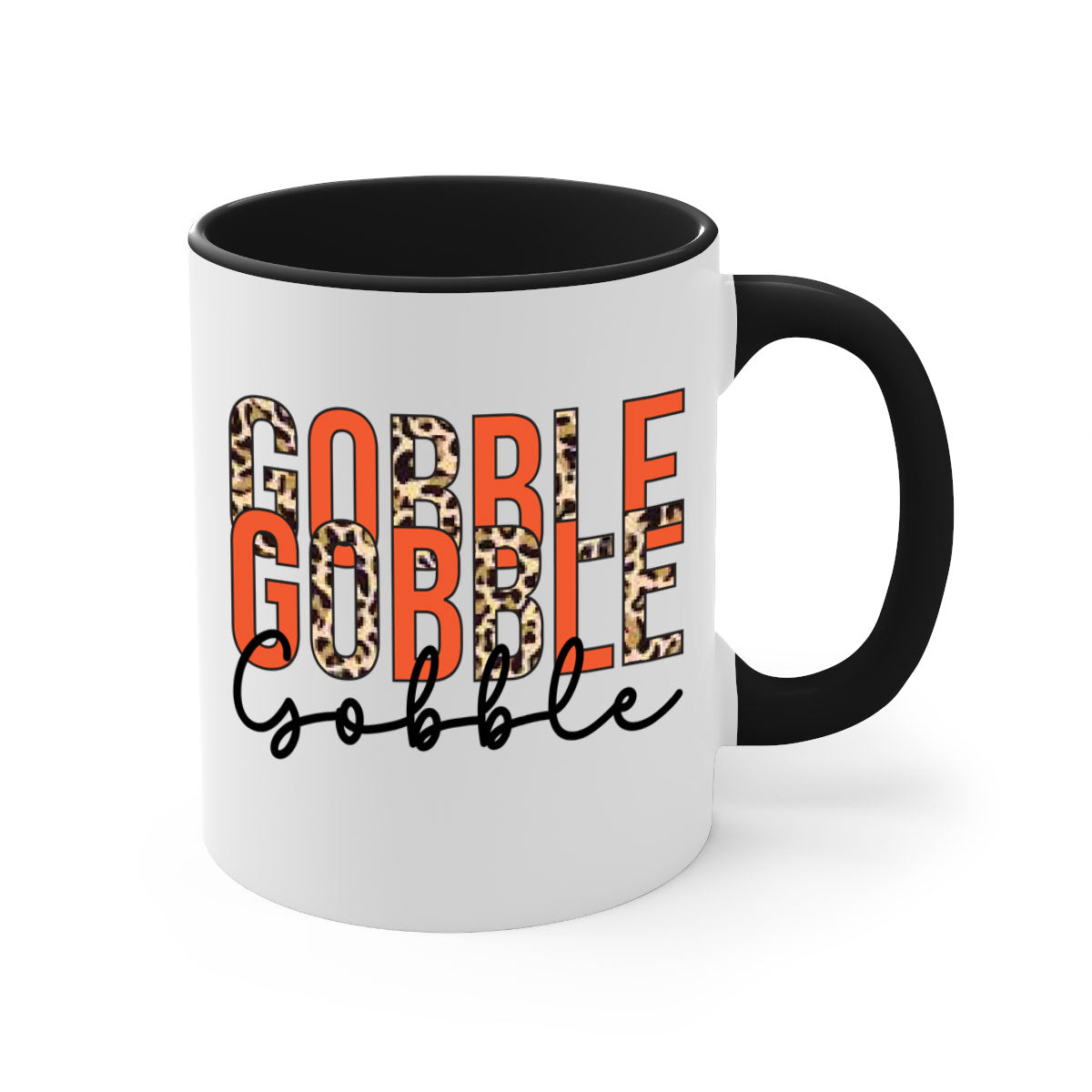 Gobble gobble 199# Mug featuring a glossy finish, colored handle, and interior, available in multiple colors and sizes.