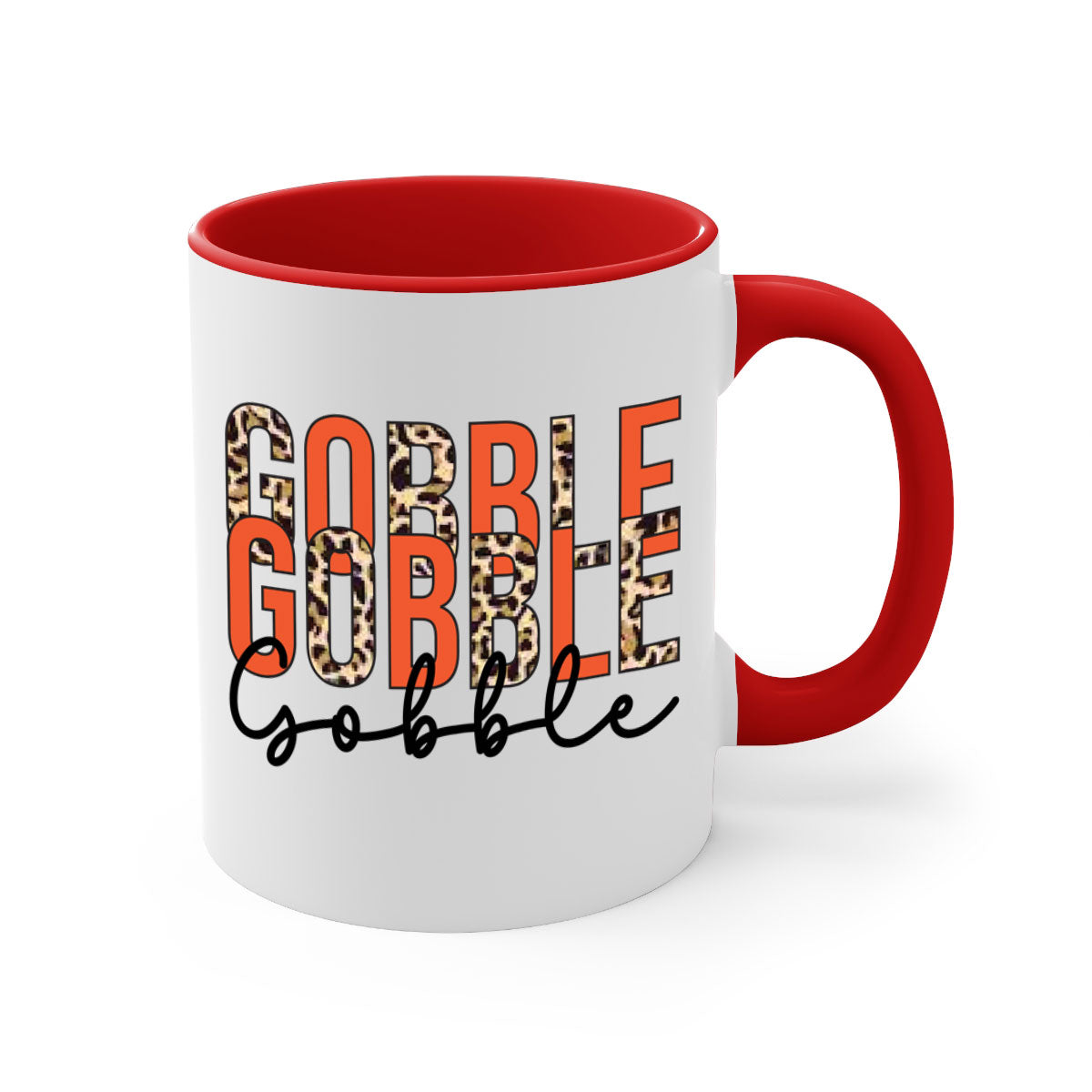 Gobble gobble 199# Mug featuring a glossy finish, colored handle, and interior, available in multiple colors and sizes.