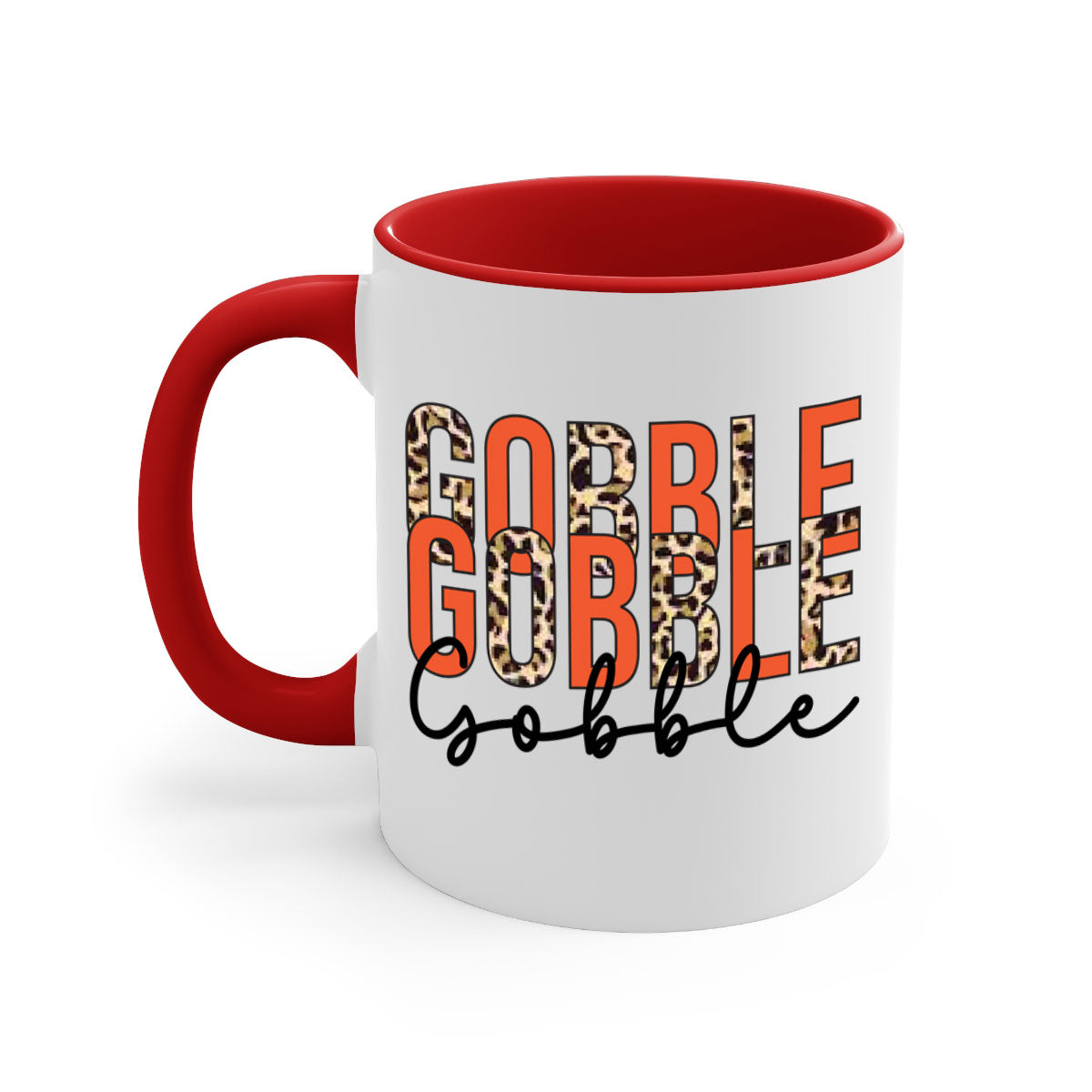 Gobble gobble 199# Mug featuring a glossy finish, colored handle, and interior, available in multiple colors and sizes.