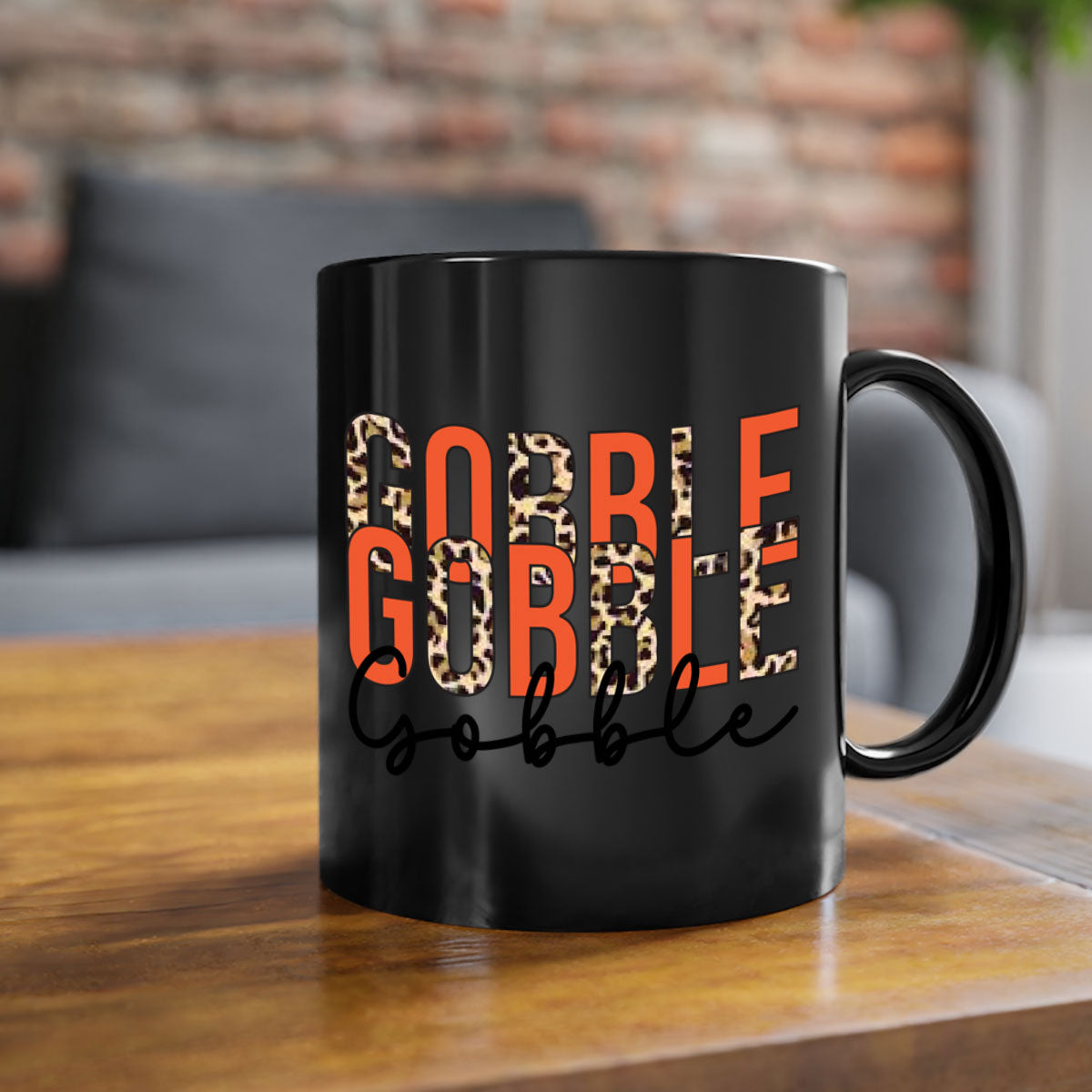 Gobble gobble 199# Mug featuring a glossy finish, colored handle, and interior, available in multiple colors and sizes.