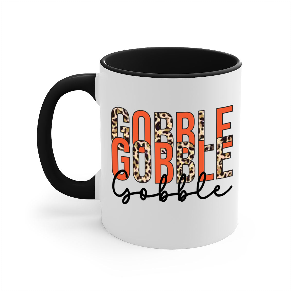 Gobble gobble 199# Mug featuring a glossy finish, colored handle, and interior, available in multiple colors and sizes.