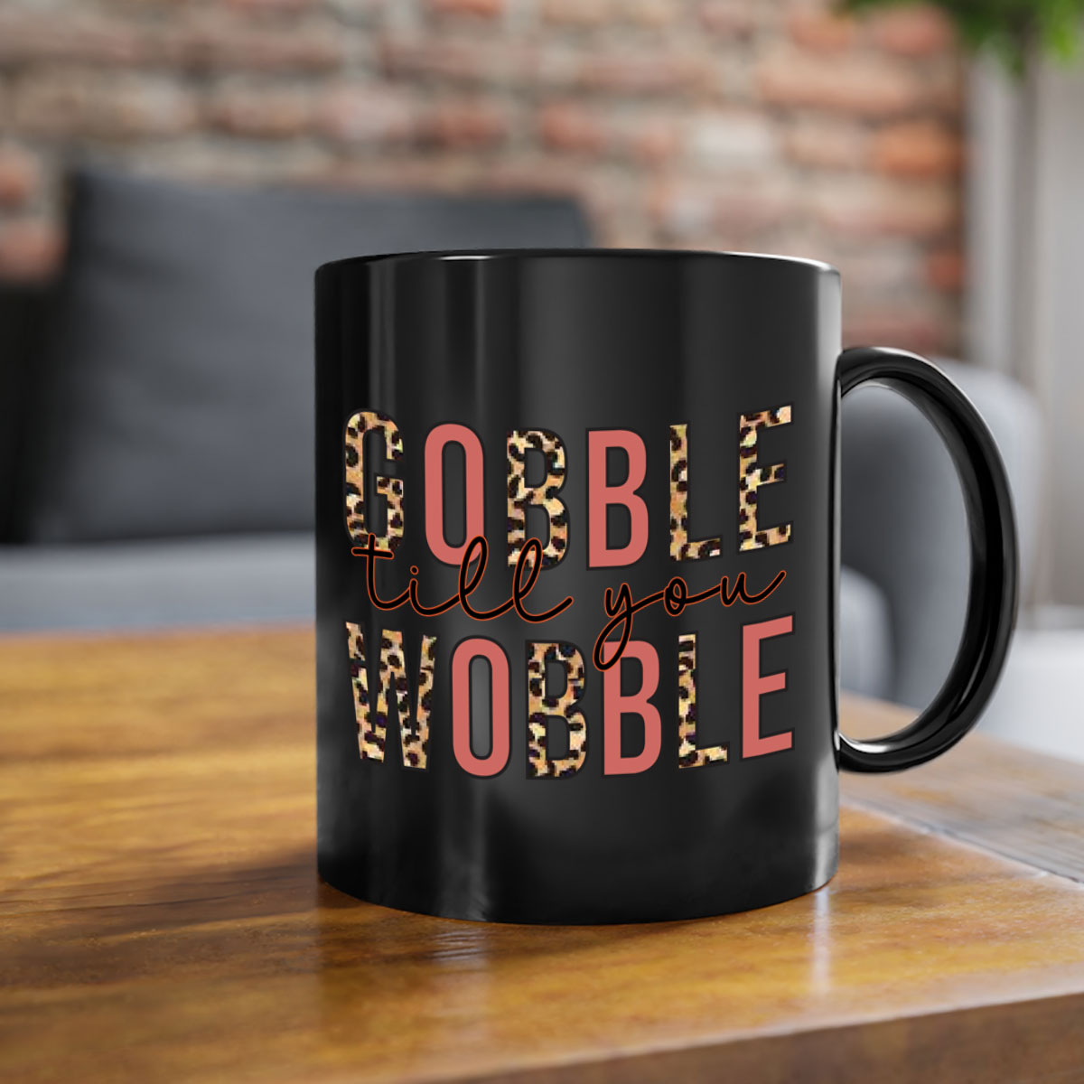 Gobble till you wobble 202# Mug featuring a two-tone design with a colored handle and glossy finish, available in multiple colors.