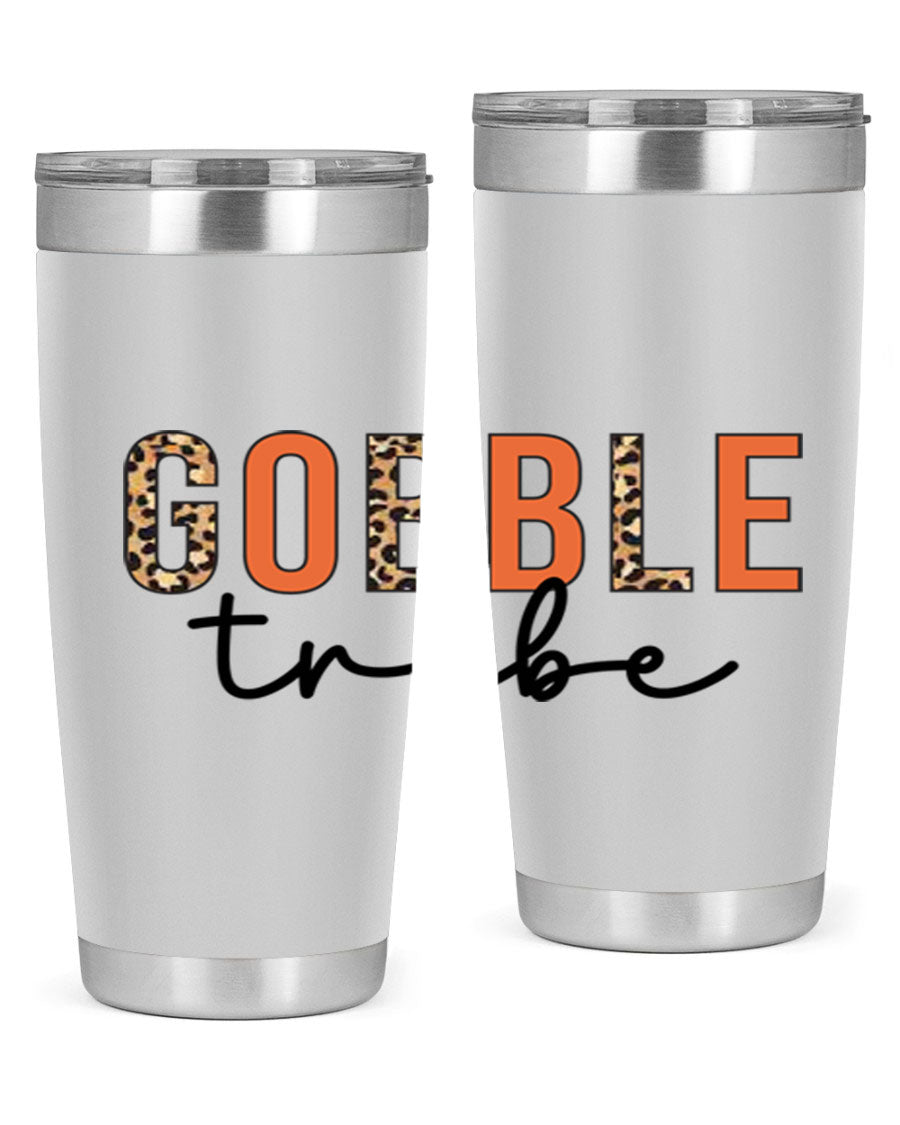 Gobble Tribe 205# Fall Tumbler, 20oz stainless steel with copper lining, featuring a drink-thru lid and vibrant fall design.
