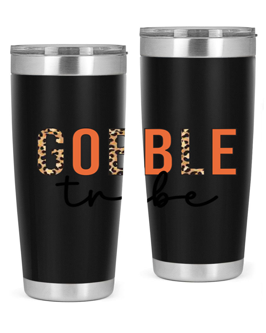 Gobble Tribe 205# Fall Tumbler, 20oz stainless steel with copper lining, featuring a drink-thru lid and vibrant fall design.