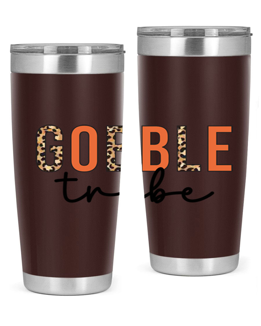 Gobble Tribe 205# Fall Tumbler, 20oz stainless steel with copper lining, featuring a drink-thru lid and vibrant fall design.