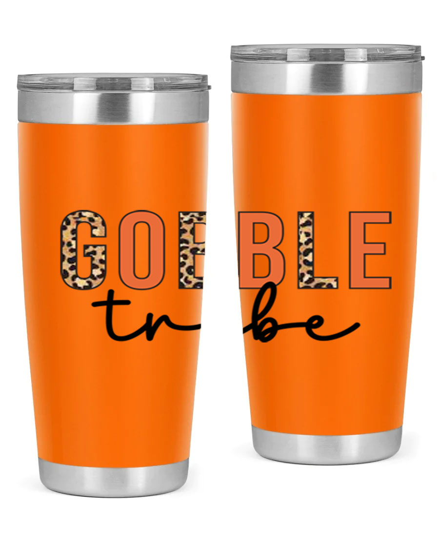 Gobble Tribe 205# Fall Tumbler, 20oz stainless steel with copper lining, featuring a drink-thru lid and vibrant fall design.