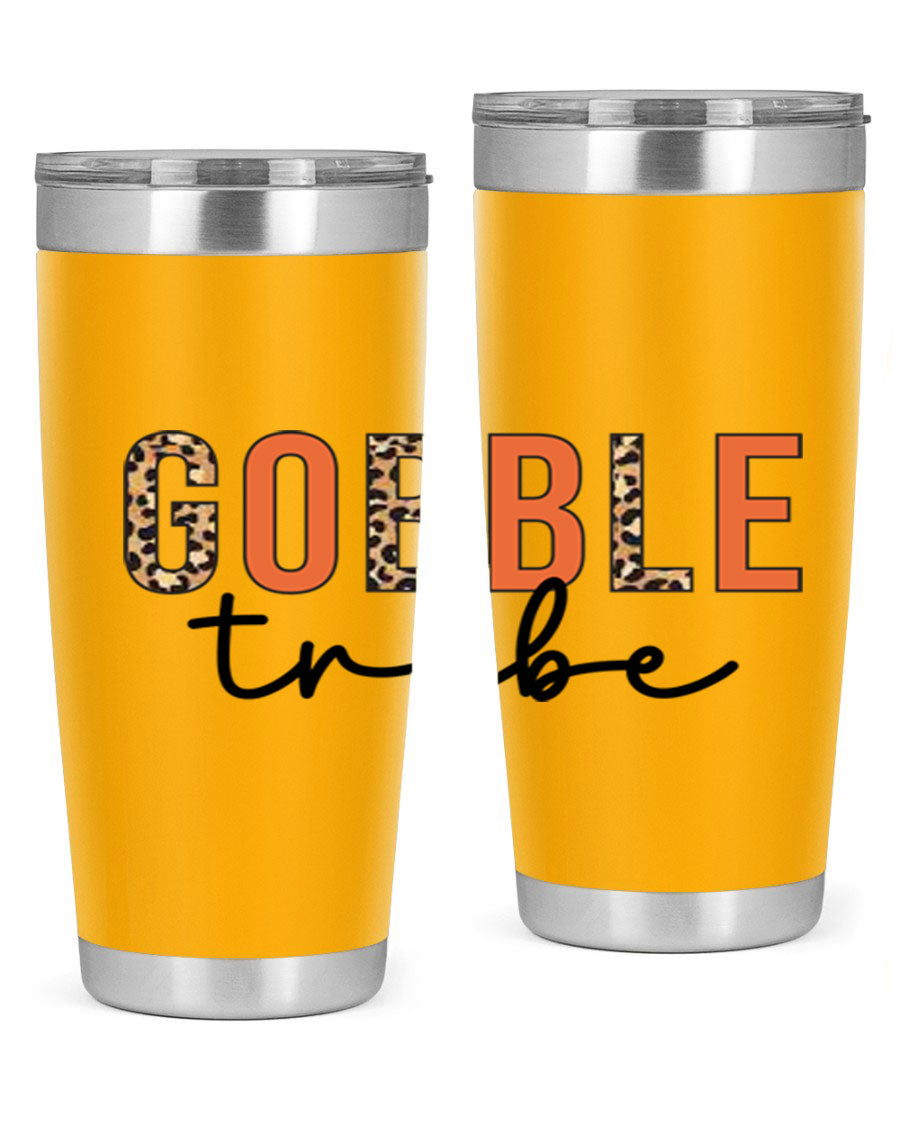 Gobble Tribe 205# Fall Tumbler, 20oz stainless steel with copper lining, featuring a drink-thru lid and vibrant fall design.