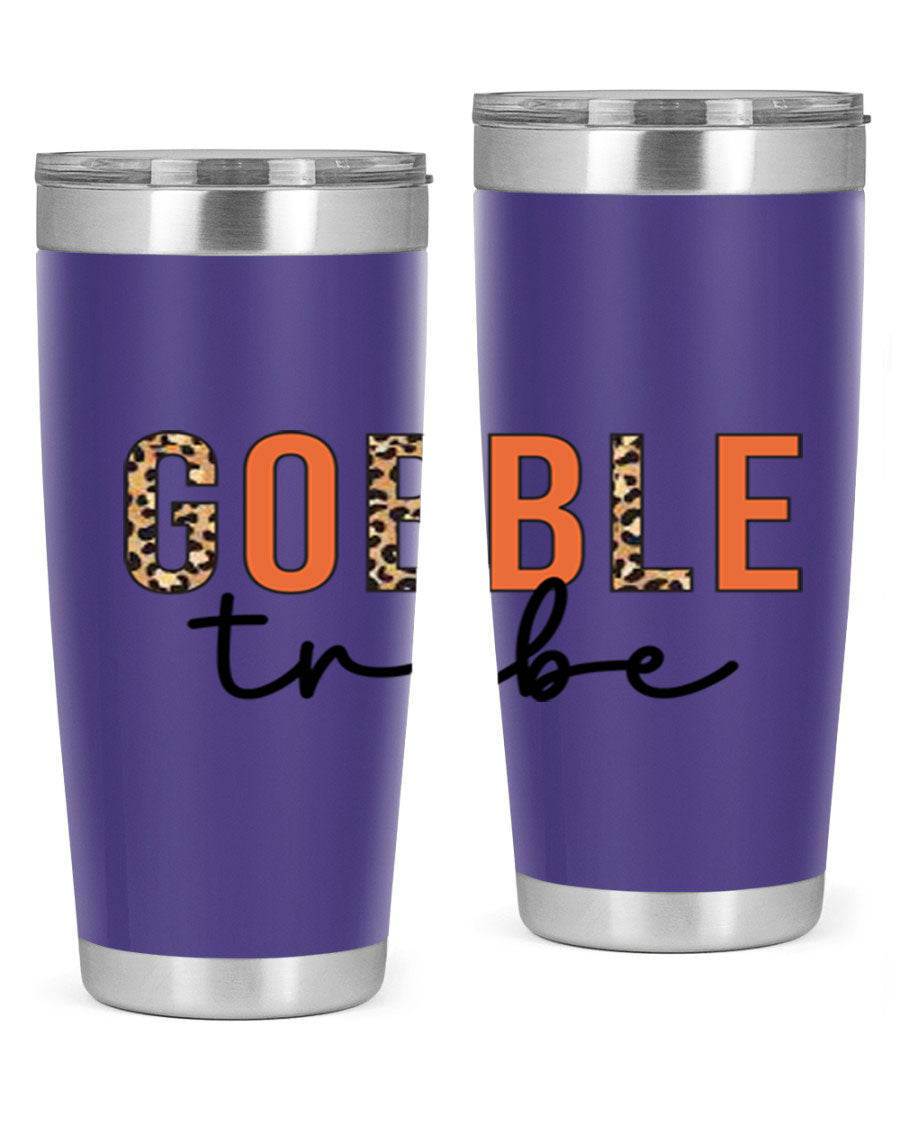 Gobble Tribe 205# Fall Tumbler, 20oz stainless steel with copper lining, featuring a drink-thru lid and vibrant fall design.