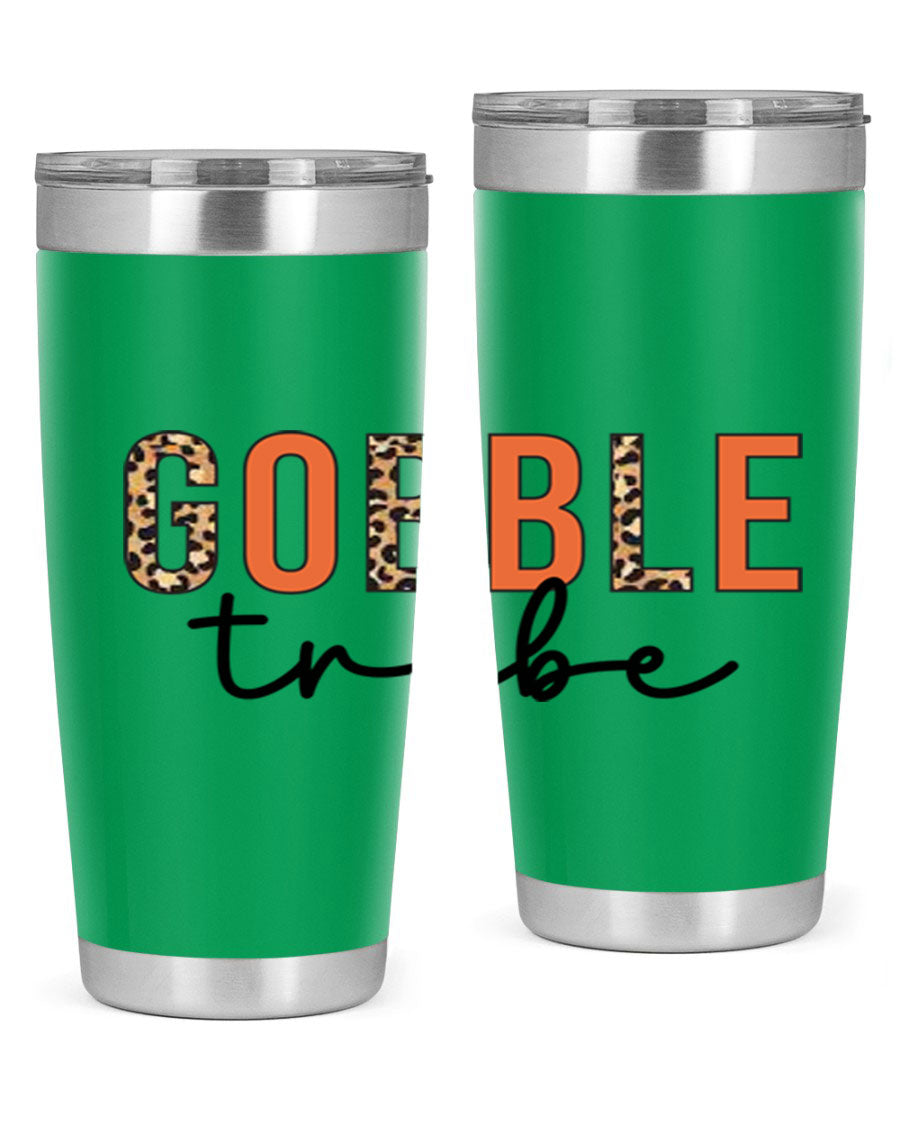 Gobble Tribe 205# Fall Tumbler, 20oz stainless steel with copper lining, featuring a drink-thru lid and vibrant fall design.