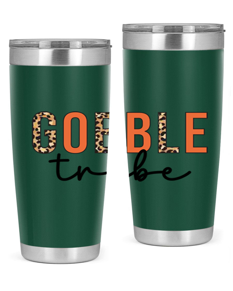 Gobble Tribe 205# Fall Tumbler, 20oz stainless steel with copper lining, featuring a drink-thru lid and vibrant fall design.