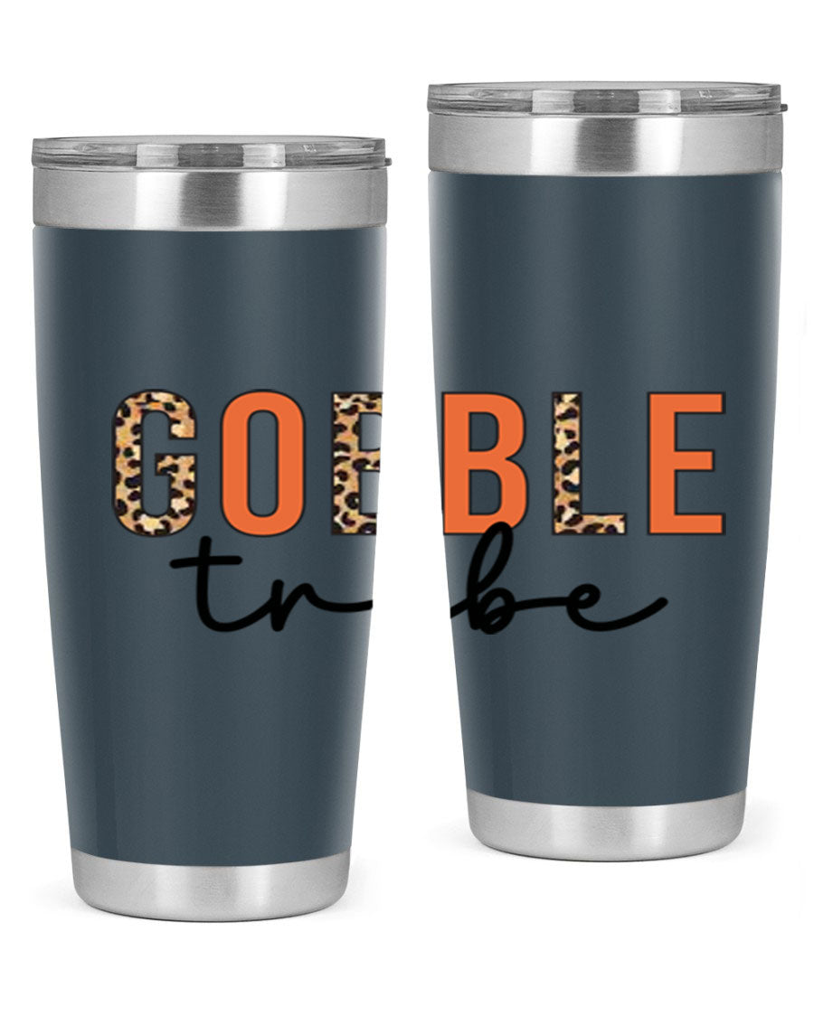 Gobble Tribe 205# Fall Tumbler, 20oz stainless steel with copper lining, featuring a drink-thru lid and vibrant fall design.