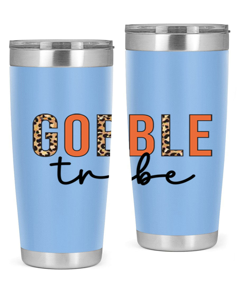 Gobble Tribe 205# Fall Tumbler, 20oz stainless steel with copper lining, featuring a drink-thru lid and vibrant fall design.