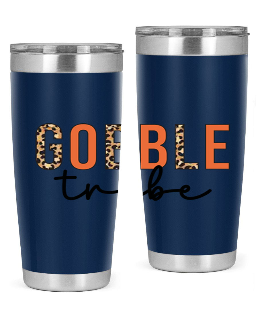 Gobble Tribe 205# Fall Tumbler, 20oz stainless steel with copper lining, featuring a drink-thru lid and vibrant fall design.