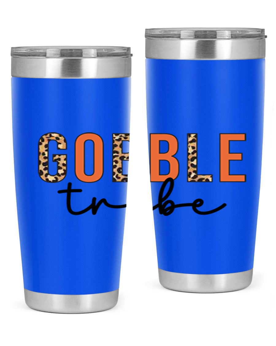 Gobble Tribe 205# Fall Tumbler, 20oz stainless steel with copper lining, featuring a drink-thru lid and vibrant fall design.