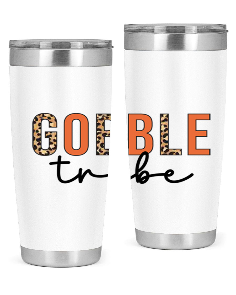 Gobble Tribe 205# Fall Tumbler, 20oz stainless steel with copper lining, featuring a drink-thru lid and vibrant fall design.