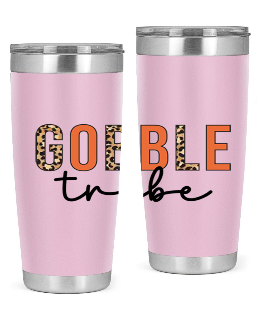 Gobble Tribe 205# Fall Tumbler, 20oz stainless steel with copper lining, featuring a drink-thru lid and vibrant fall design.