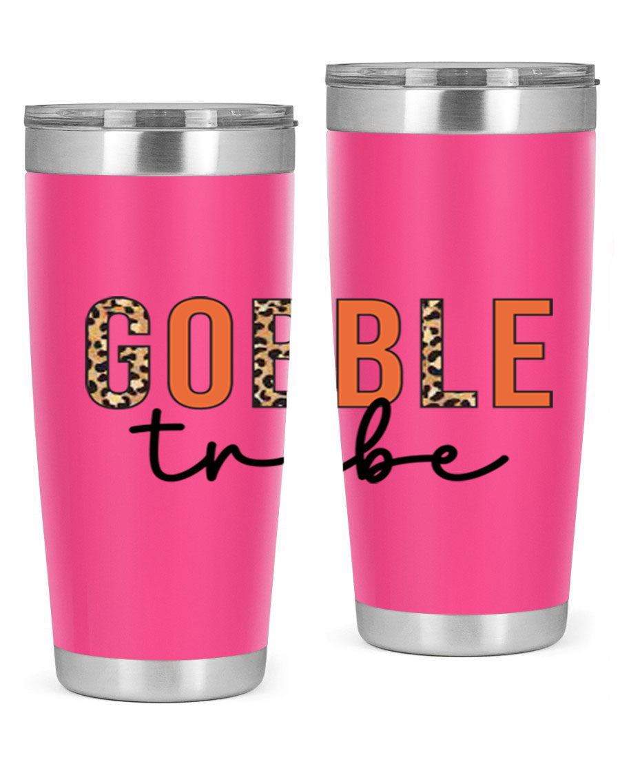 Gobble Tribe 205# Fall Tumbler, 20oz stainless steel with copper lining, featuring a drink-thru lid and vibrant fall design.