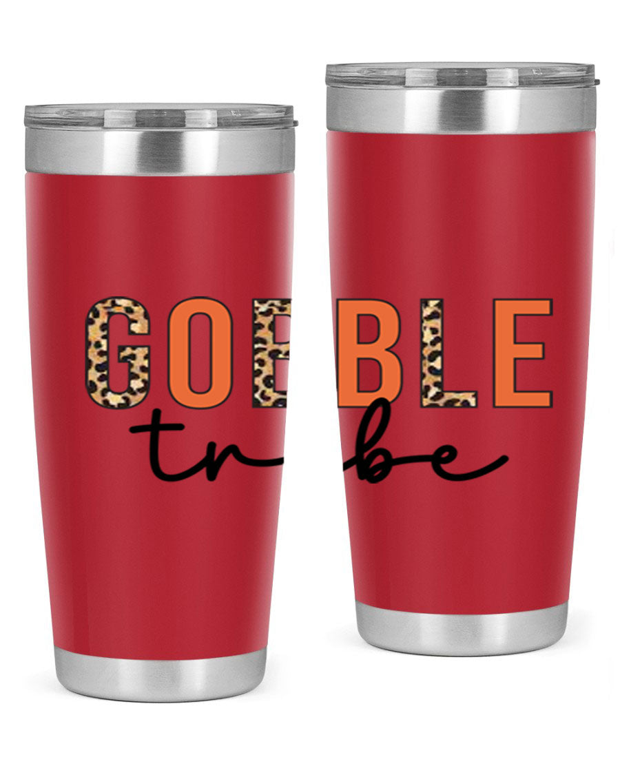 Gobble Tribe 205# Fall Tumbler, 20oz stainless steel with copper lining, featuring a drink-thru lid and vibrant fall design.