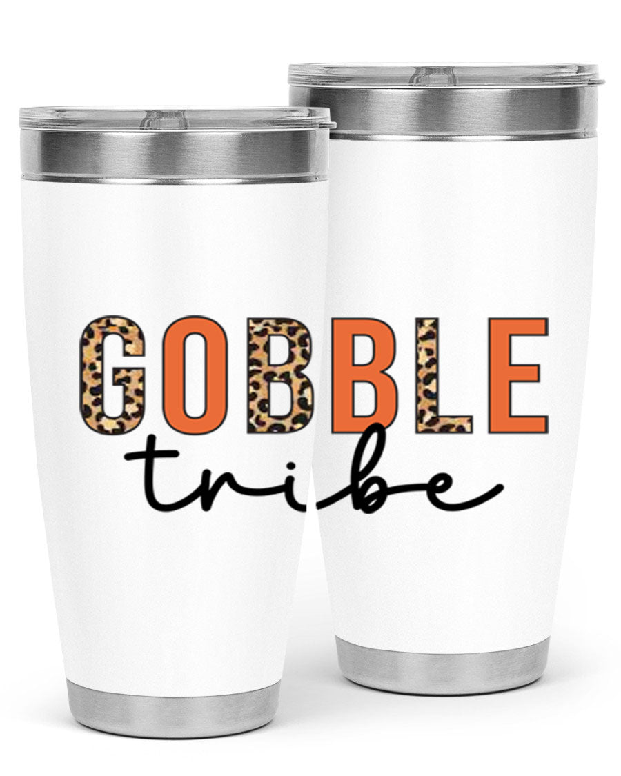 Gobble Tribe 205# Fall Tumbler, 20oz stainless steel with copper lining, featuring a drink-thru lid and vibrant fall design.