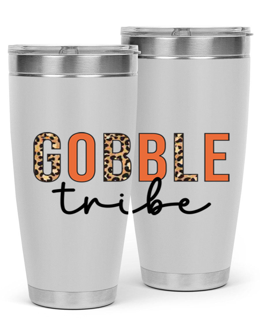 Gobble Tribe 205# Fall Tumbler, 20oz stainless steel with copper lining, featuring a drink-thru lid and vibrant fall design.