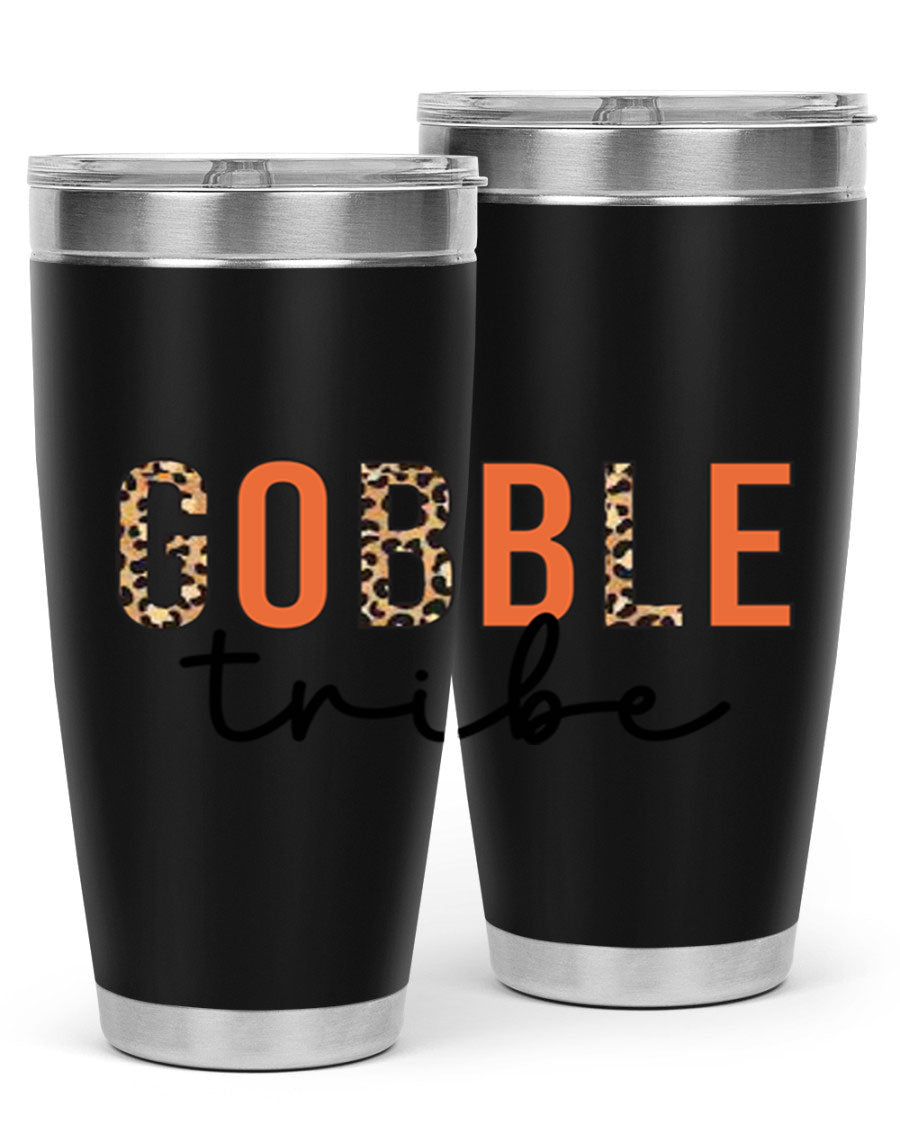 Gobble Tribe 205# Fall Tumbler, 20oz stainless steel with copper lining, featuring a drink-thru lid and vibrant fall design.