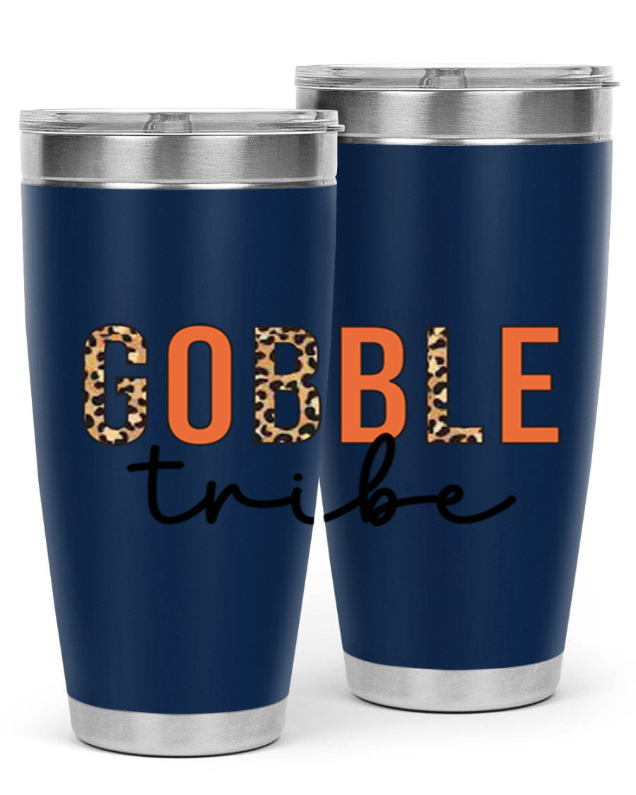 Gobble Tribe 205# Fall Tumbler, 20oz stainless steel with copper lining, featuring a drink-thru lid and vibrant fall design.