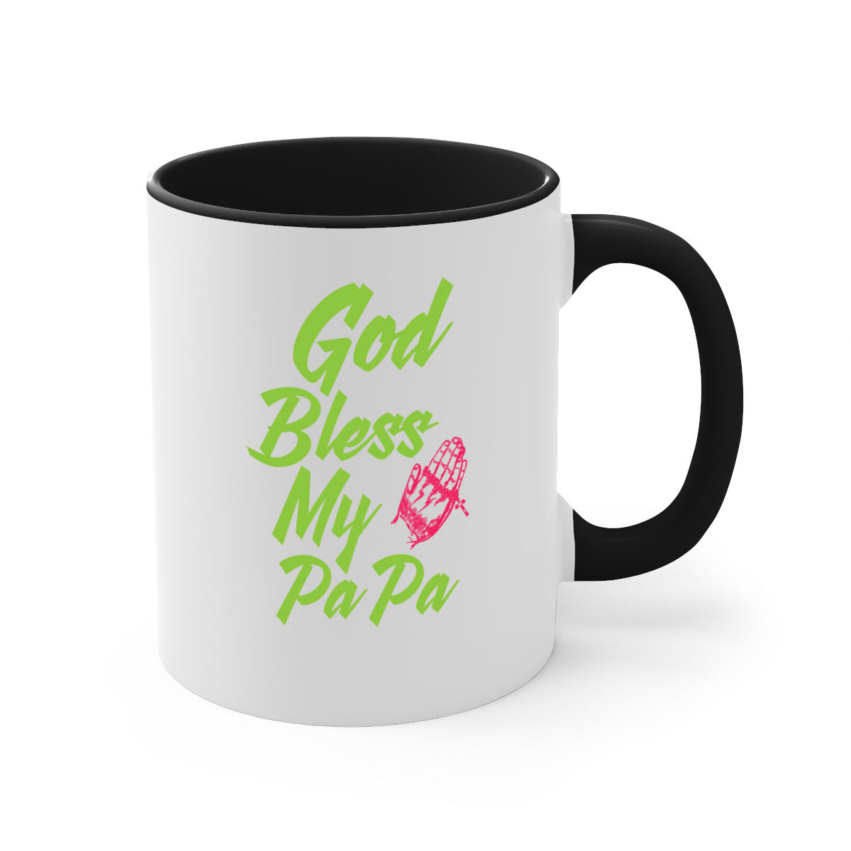 God Bless Papa 107# Mug with colorful handle and glossy finish, perfect for grandfathers.