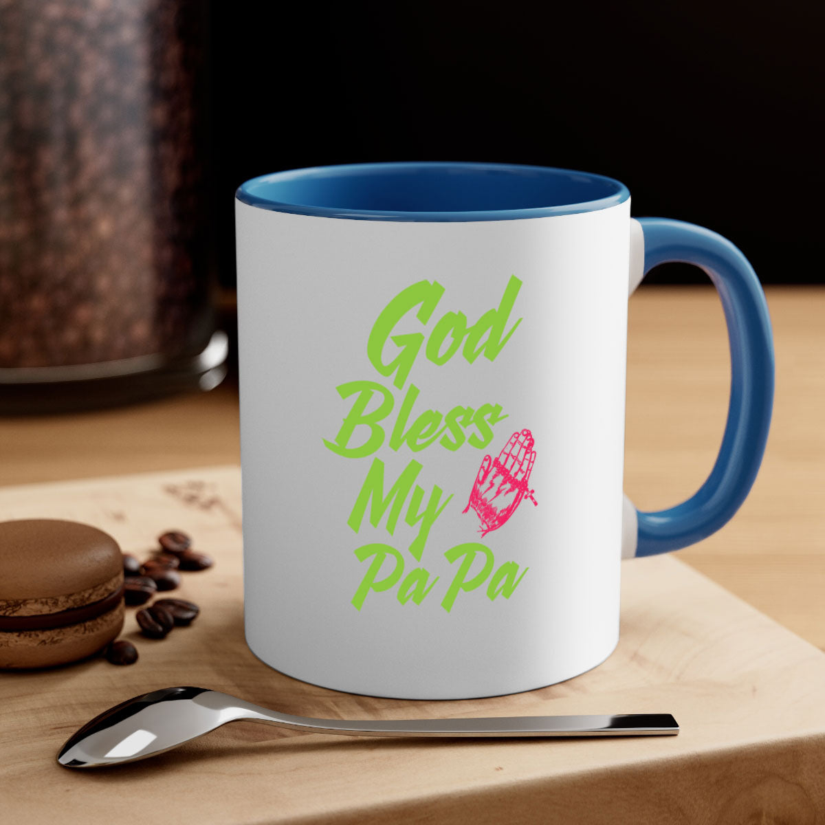 God Bless Papa 107# Mug with colorful handle and glossy finish, perfect for grandfathers.