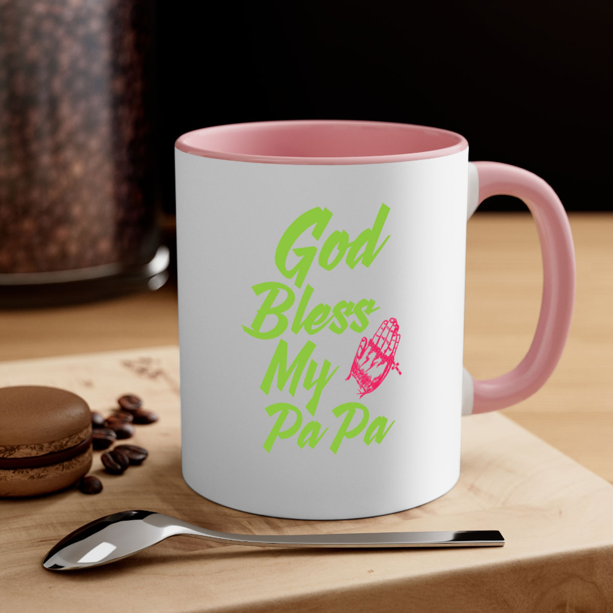 God Bless Papa 107# Mug with colorful handle and glossy finish, perfect for grandfathers.