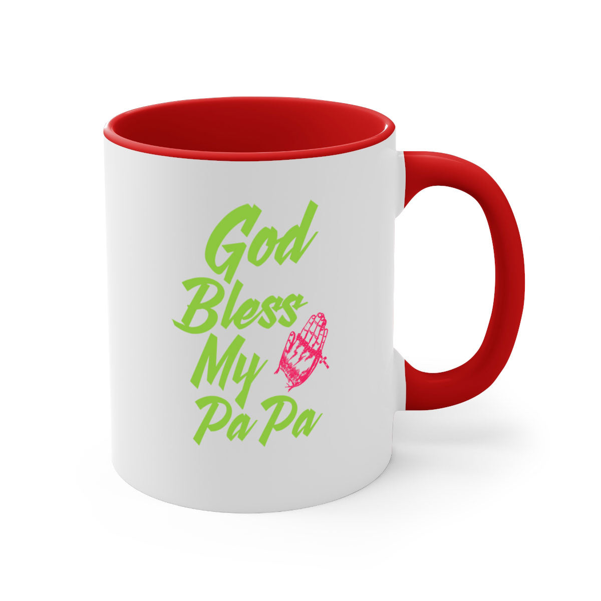 God Bless Papa 107# Mug with colorful handle and glossy finish, perfect for grandfathers.