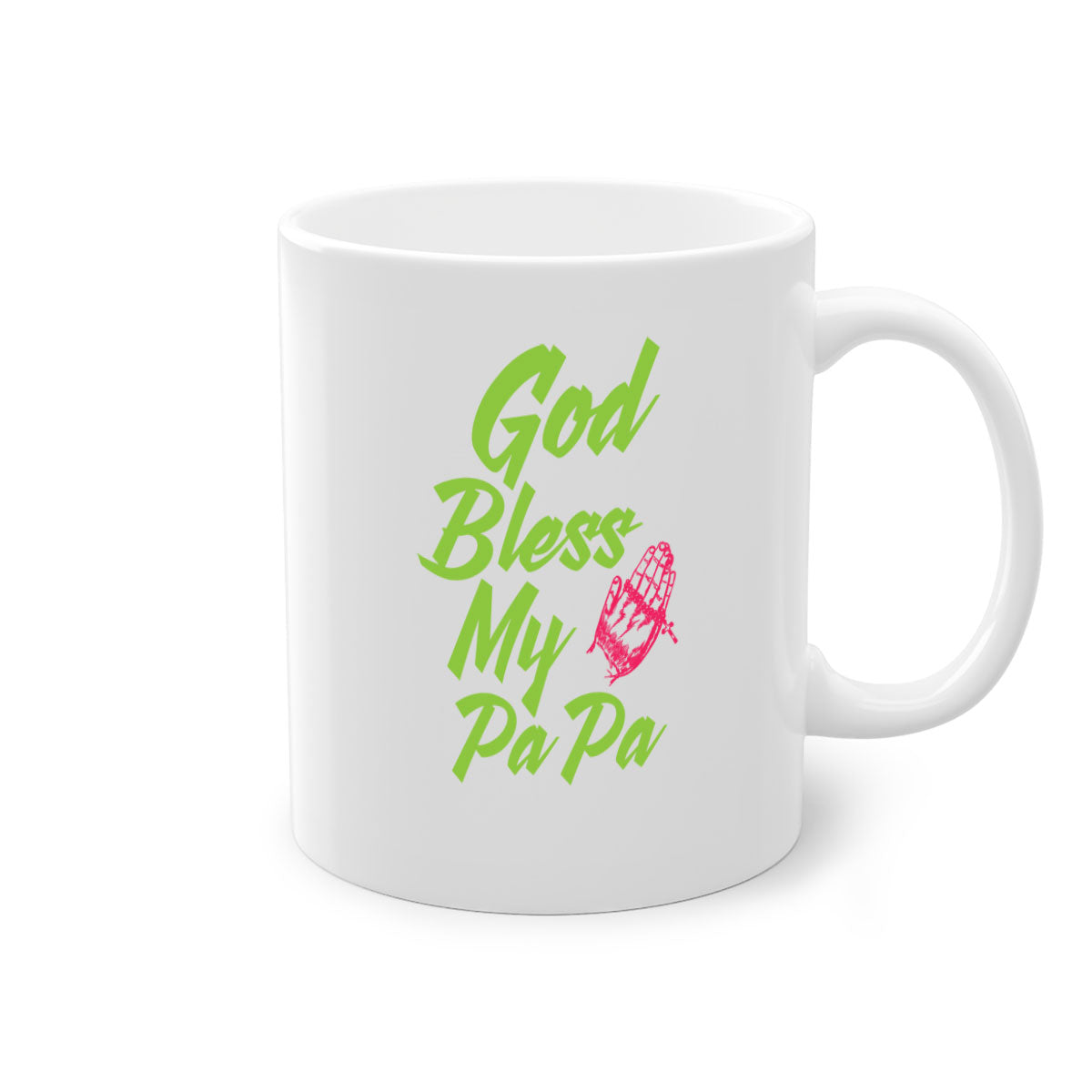 God Bless Papa 107# Mug with colorful handle and glossy finish, perfect for grandfathers.