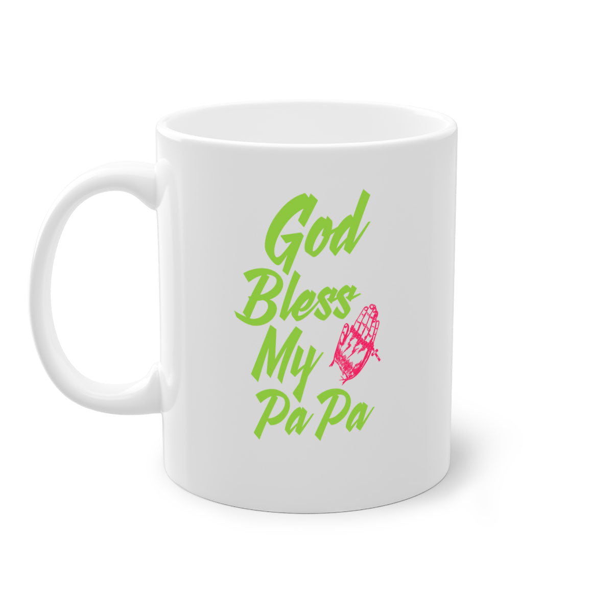 God Bless Papa 107# Mug with colorful handle and glossy finish, perfect for grandfathers.