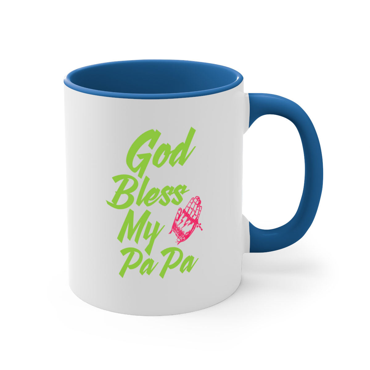 God Bless Papa 107# Mug with colorful handle and glossy finish, perfect for grandfathers.