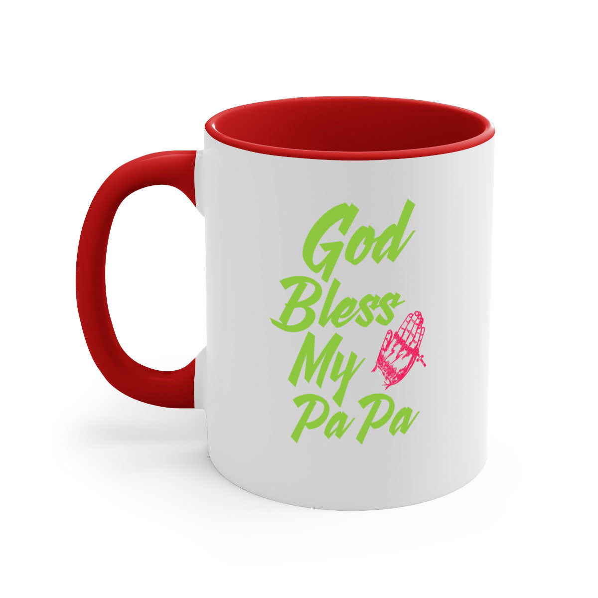 God Bless Papa 107# Mug with colorful handle and glossy finish, perfect for grandfathers.