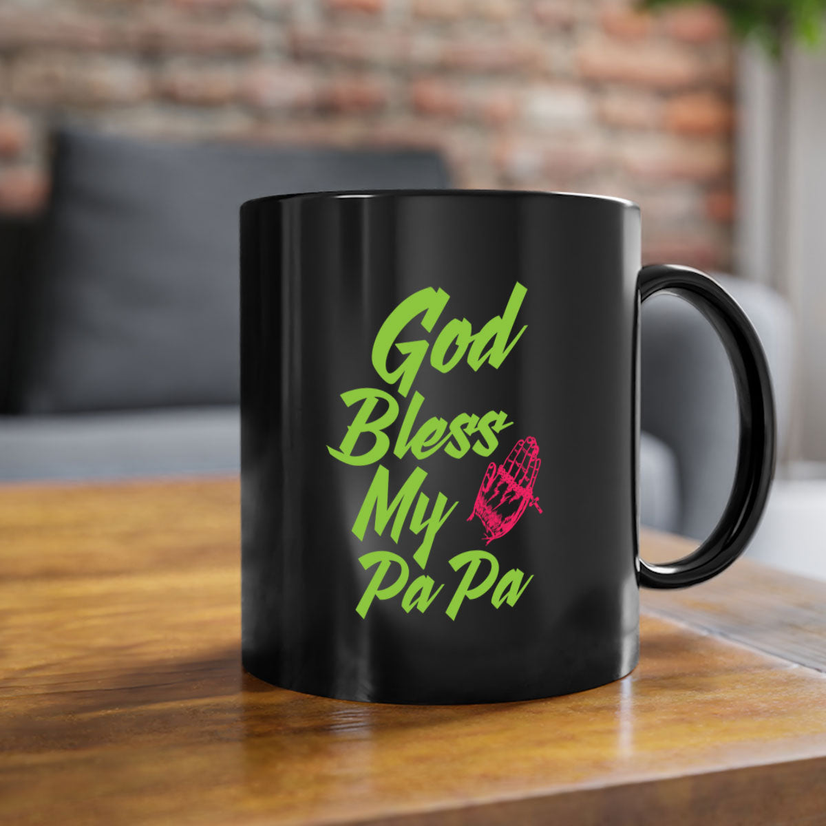 God Bless Papa 107# Mug with colorful handle and glossy finish, perfect for grandfathers.
