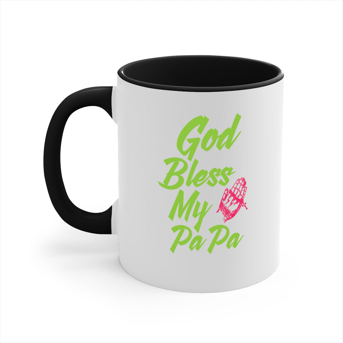God Bless Papa 107# Mug with colorful handle and glossy finish, perfect for grandfathers.