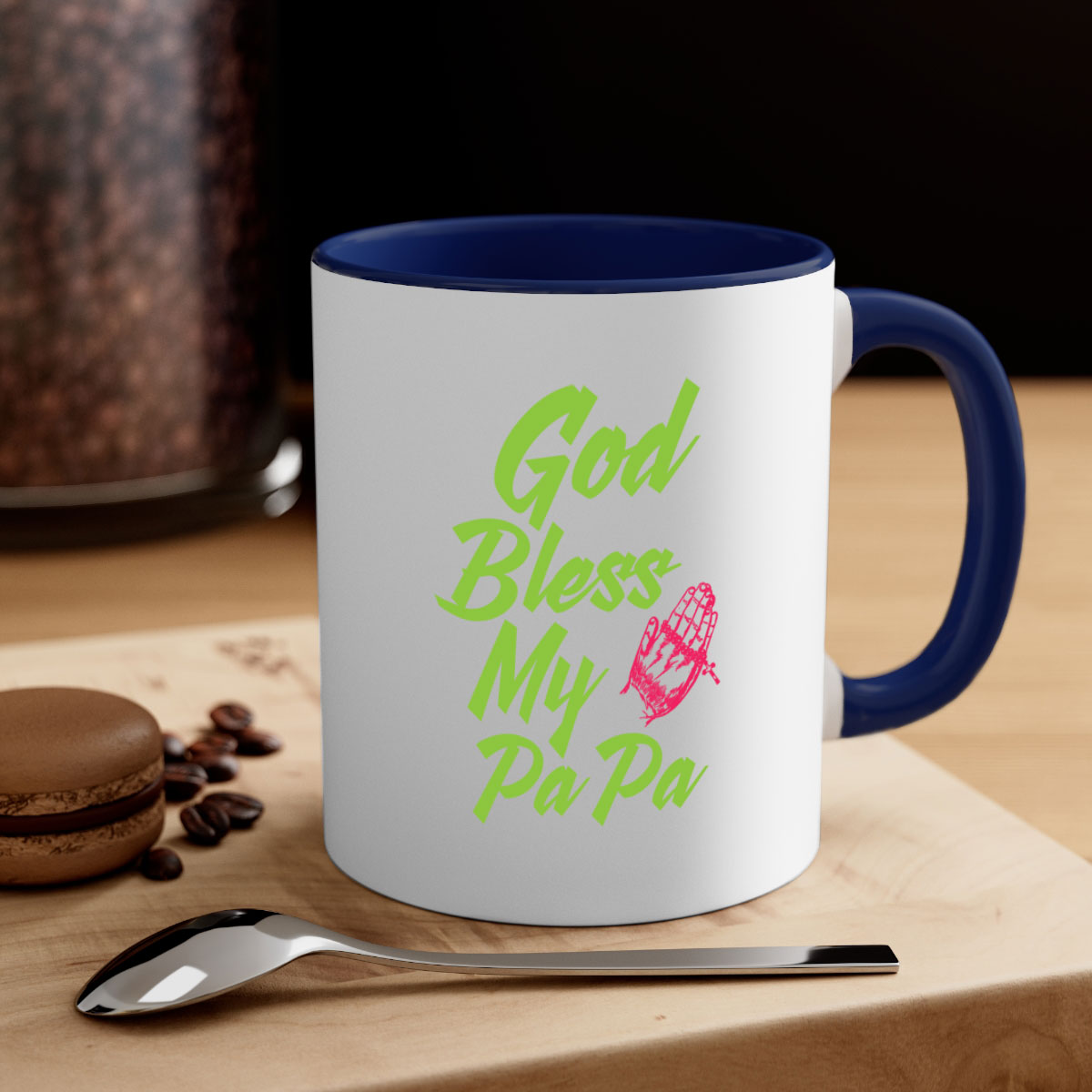 God Bless Papa 107# Mug with colorful handle and glossy finish, perfect for grandfathers.