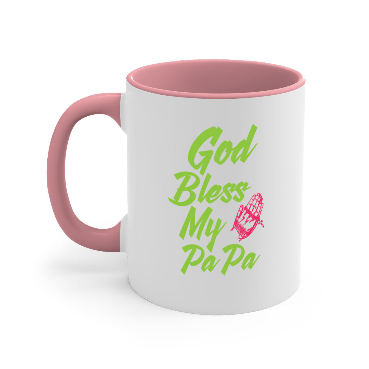 God Bless Papa 107# Mug with colorful handle and glossy finish, perfect for grandfathers.