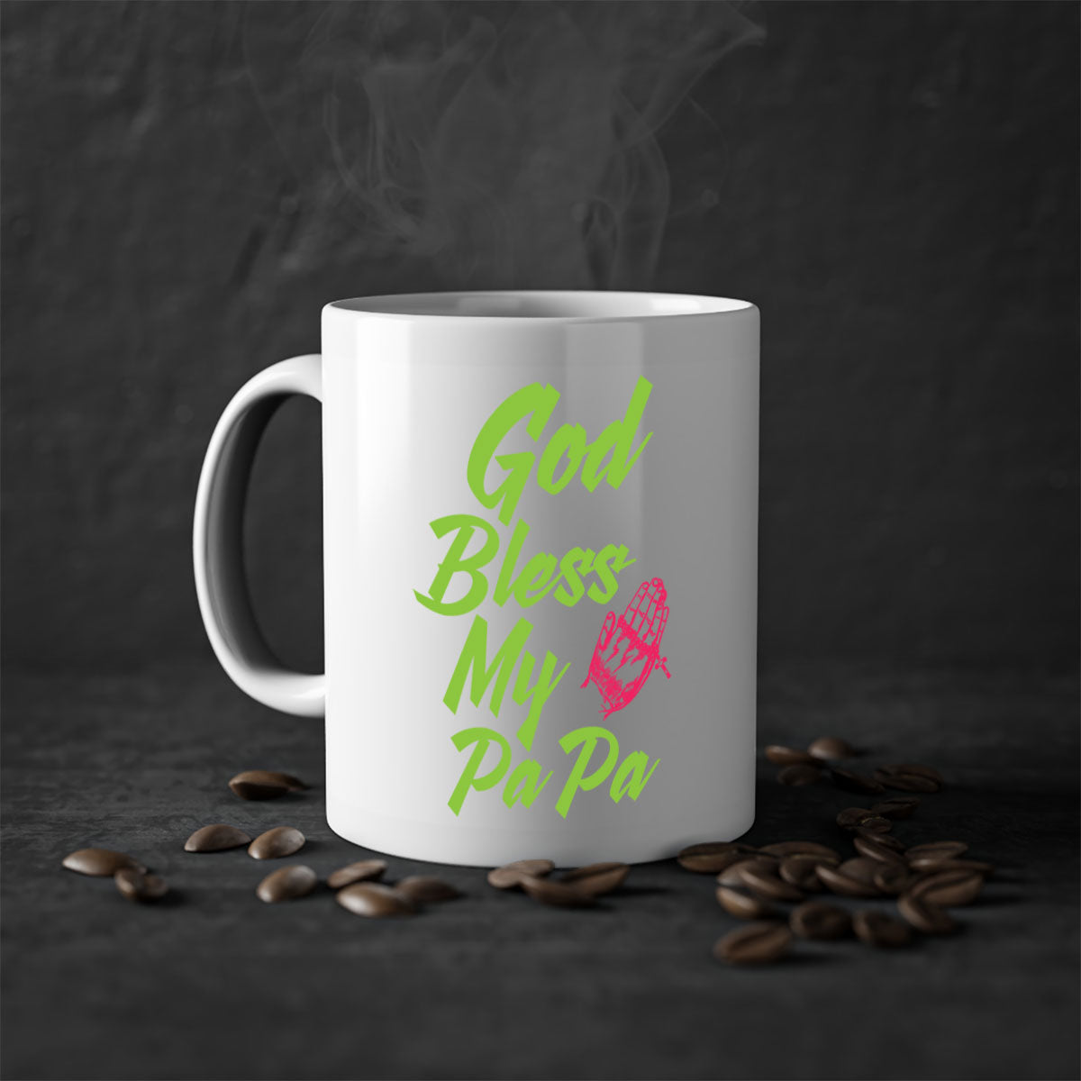 God Bless Papa 107# Mug with colorful handle and glossy finish, perfect for grandfathers.