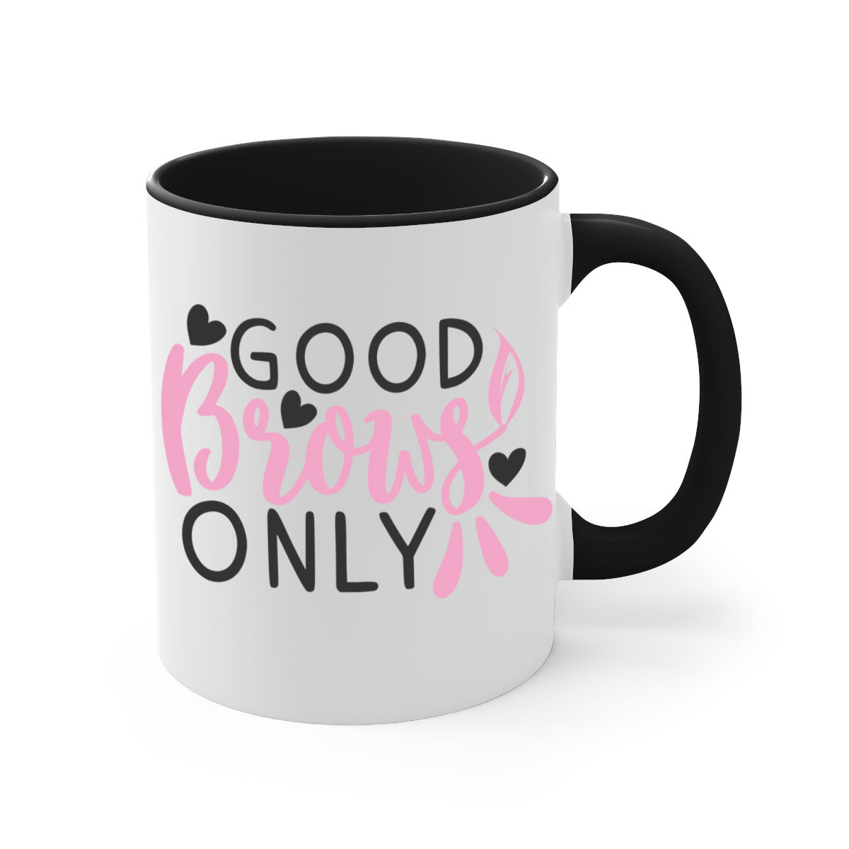 Good Brows Only Style 156# two-tone ceramic coffee mug with colored handle and glossy finish.